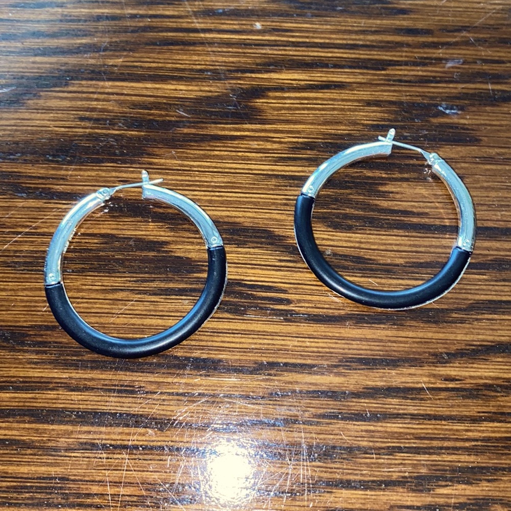 Black and silver hoop earrings
